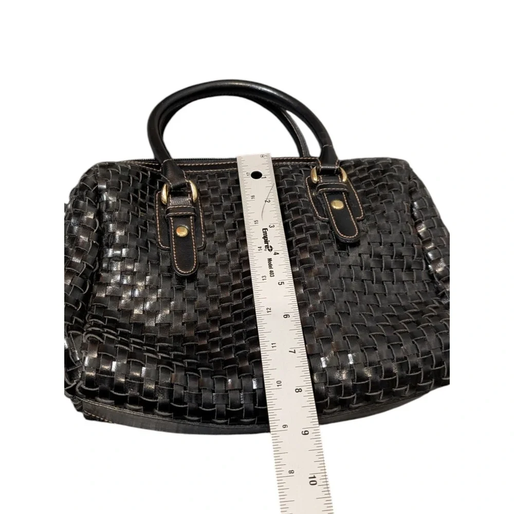 Naturalizer Black Woven Satchel Handbag Faux‎ Leather Top Handle Bag